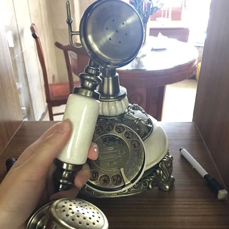 Vintage Telephone European fixed Swivel Plate Rotary Dial Antique Landline Phone Office Home Hotel made of resin red white gold