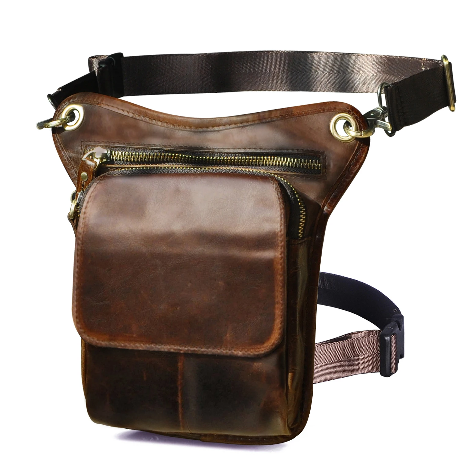 Thick Genuine Leather Men Design Small Messenger Sling Bag Multifunction Vintage Fanny Waist Belt Pack Leg Drop Bag Pouch 211-1