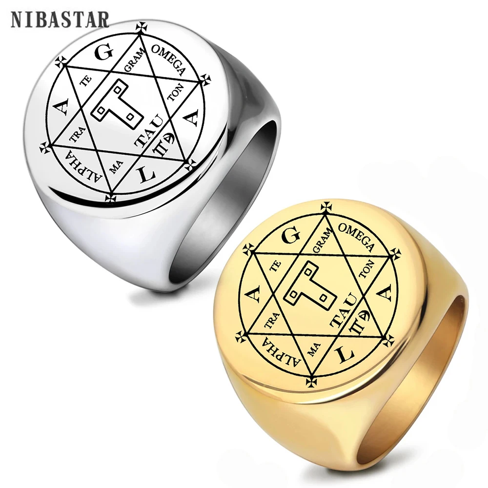 

Solomon Amulet Signet Ring Engrave The Wheel Of Fortune AGLA Ring Stainless Steel Simple Signet Men Rings Jewelry Gift