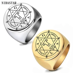 Solomon Amulet Signet Ring Engrave The Wheel Of Fortune AGLA Ring Stainless Steel Simple Signet Men Rings Jewelry Gift