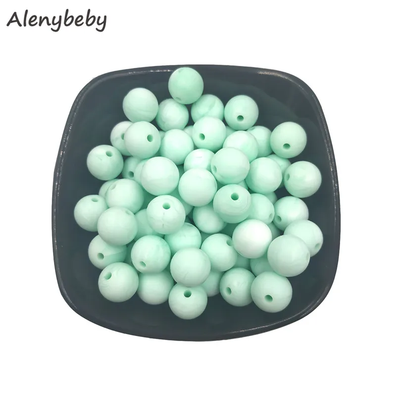 

Marble Mint Color Food Grade Silicone Round Bead 12/15mm Baby Teether Necklace Toy DIY Pacifier Chain Care Baby Teether Product