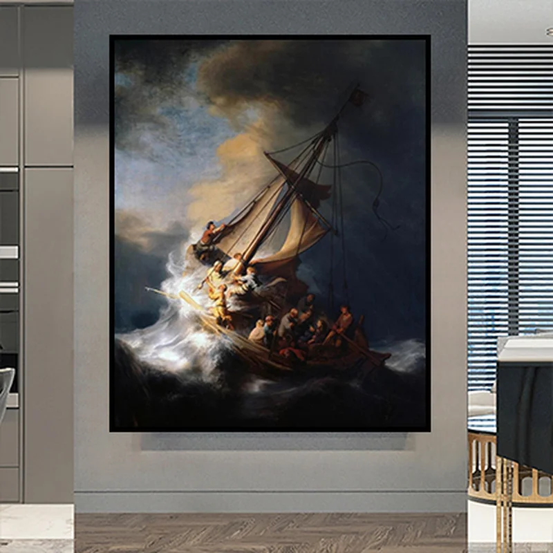 

The Storm on The Sea of Galilee Canvas Painting Dutch Golden Age Famous Art By Rembrandt Van Rijn Home Wall Decoration