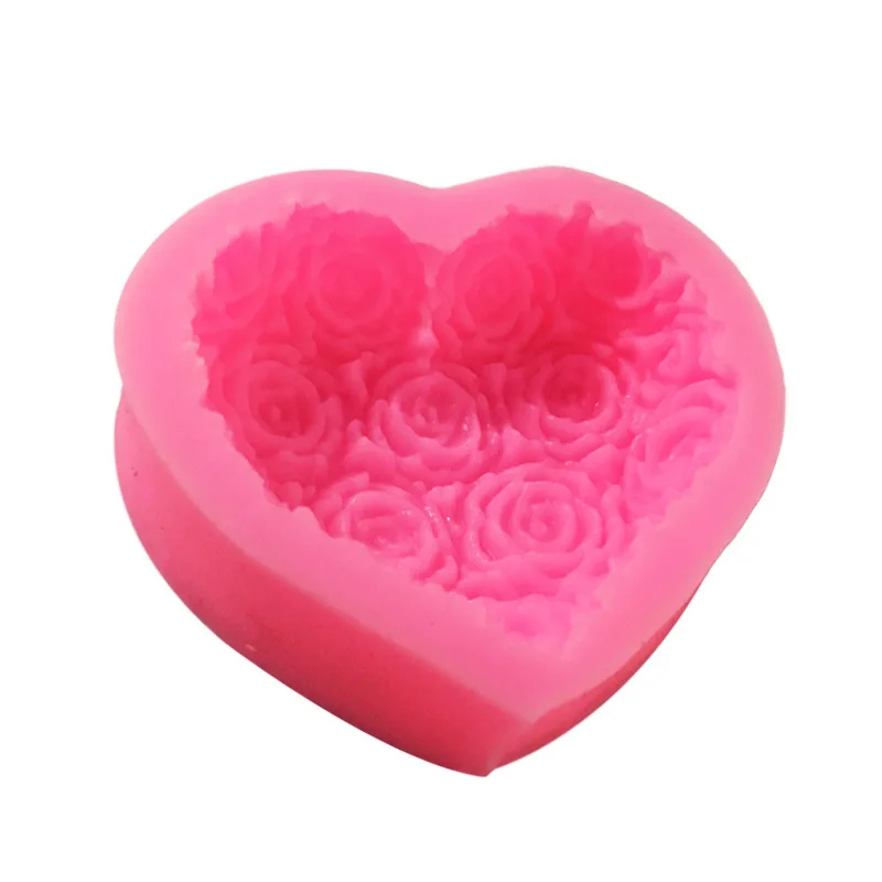 Aomily Silicone Rose Flowers Fondant Chocolate Mould Heart Love Soap Mold Candle Polymer Clay Molds Crafts DIY Forms Base Tool