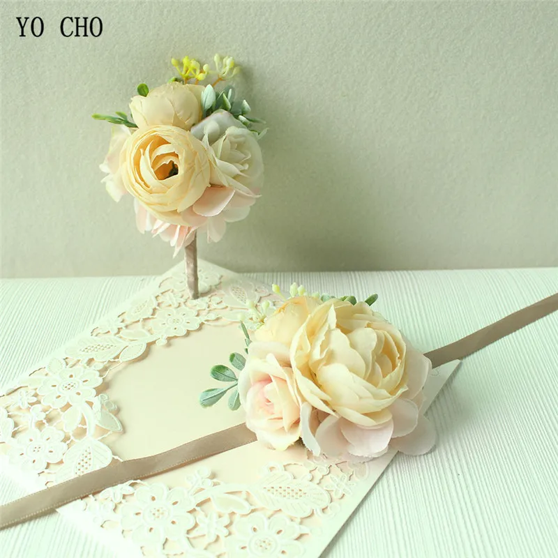 High Grade Silk Flower Wrist Corsage Artificial Rose Bridesmaid Brooch Man Boutonniere Dress Accessory Wedding Prom Party Decor