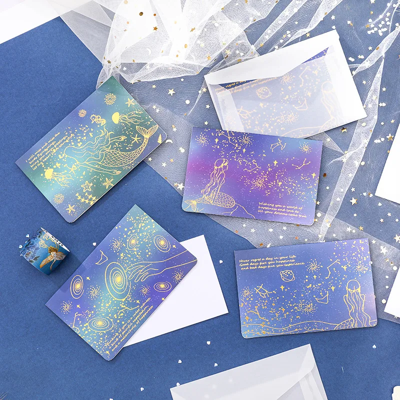 Mermaid Starry sky transparent Golden Envelope Message Card Letter Greeting card Stationary Storage Paper Gift