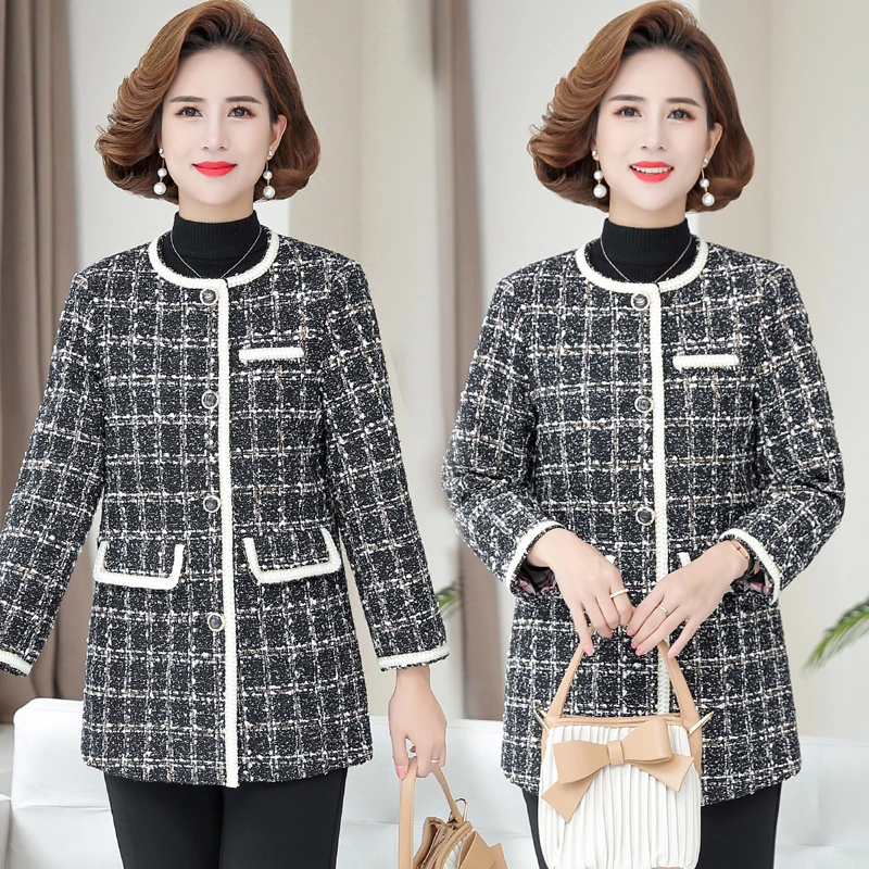 Cappotto di lana di design di lusso donna nero Vintage scollo a V Plaid giacche di Tweed bottoni dorati elegante Office Lady Outwear coreano