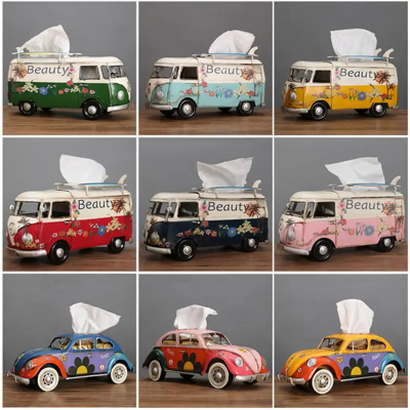 

Retro Car Tissue Holder American Creative Napkin Drawer Wet Wipes Wrought Iron Bedroom Home Living Room Decoration Ornaments