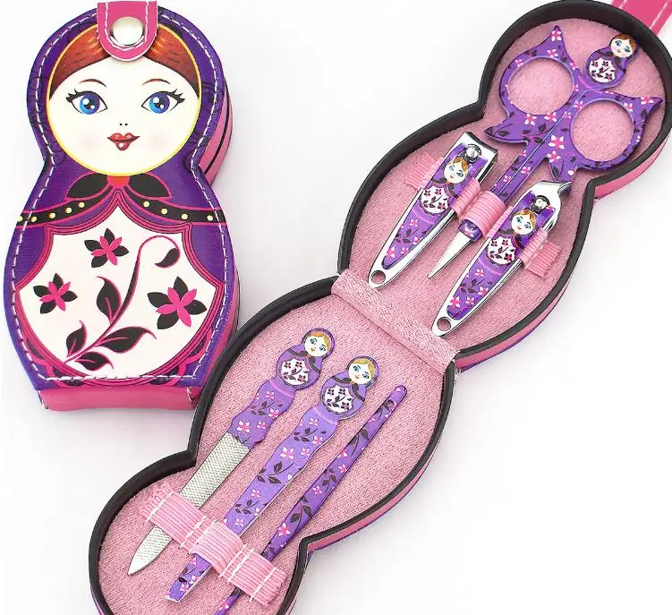 100 Sets Russian Doll Manicure & Pedicure Set Nail Clippers Scissors Grooming Tools Tweezers Wedding Favor Gift Wholesale