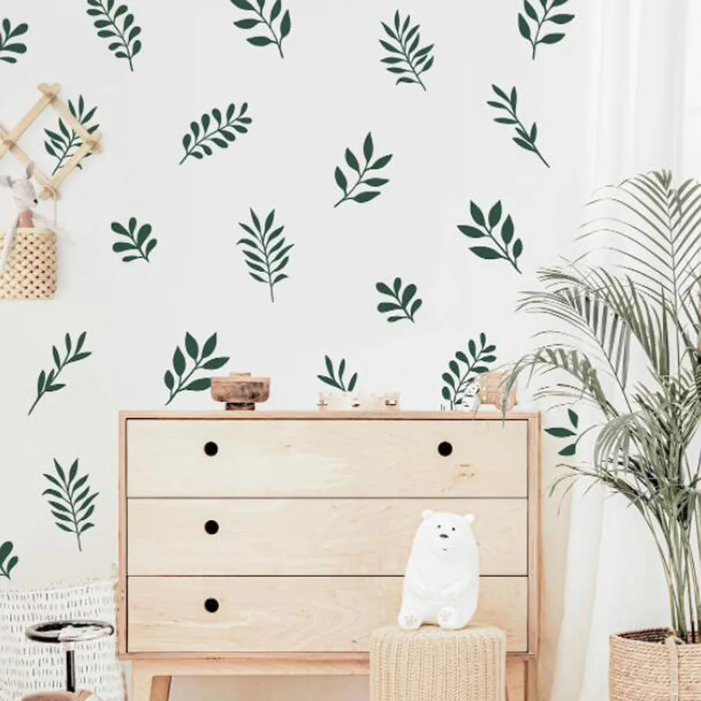 41Pcs Botanical Leaf Wall Sticker Playroom Bedroom Nature Plant Tree Leaves Wall Decal Baby Nursery Vinyl Home Decor