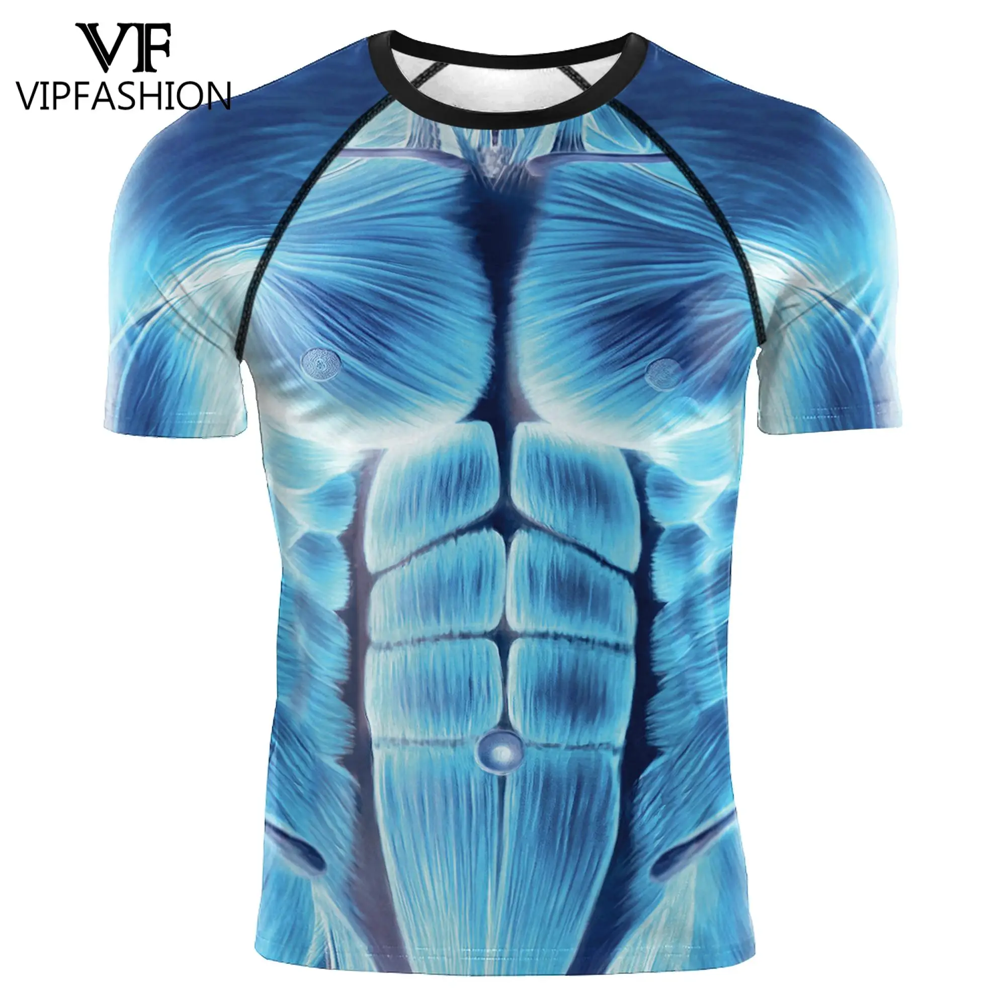 VIP FASHION-Camiseta deportiva de manga larga con cuello redondo para hombre, Camisa ajustada de entrenamiento con estampado 3D, informal, a la moda