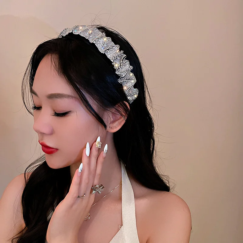 FYUAN Shine White Black Rhinestone Hairbands for Women Velvet Headwear Hair Accessories Jewelry