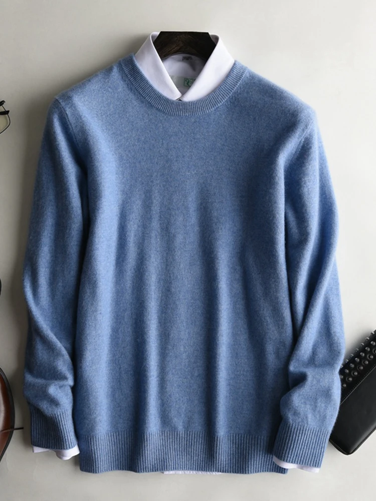 Top Grade Men Sweaters 100% Pure Cashmere Knitted Jumpers 2021 Winter Warm O-Neck 10Colors Male Clothes