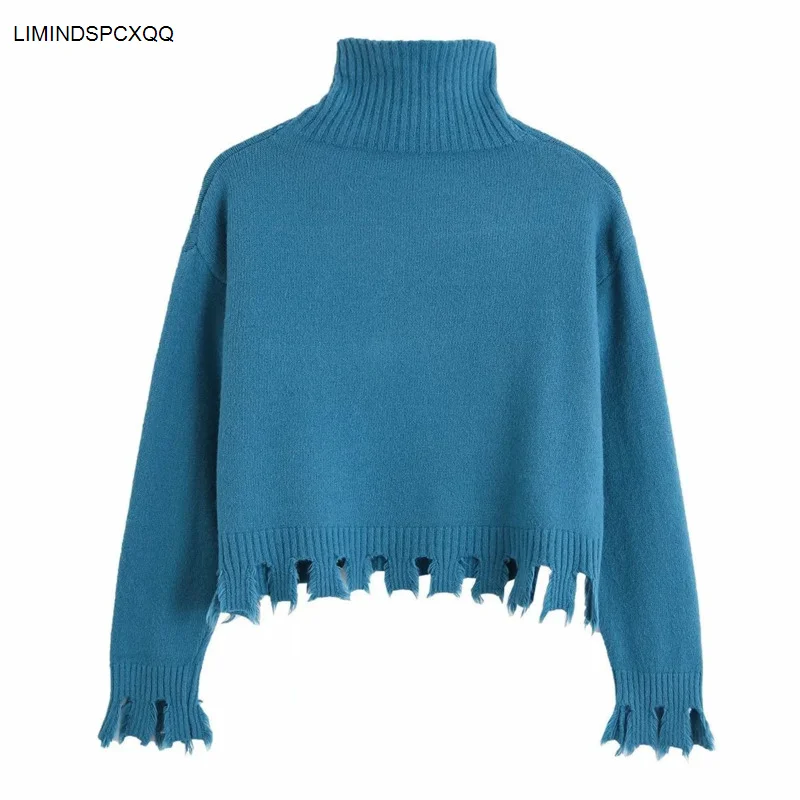 Sweater Pendek Wanita Kasual Musim Gugur Musim Dingin 2021 Sweater Turtleneck Pullover Lengan Panjang Ketat Atasan Korea Sweater Rajut Wanita