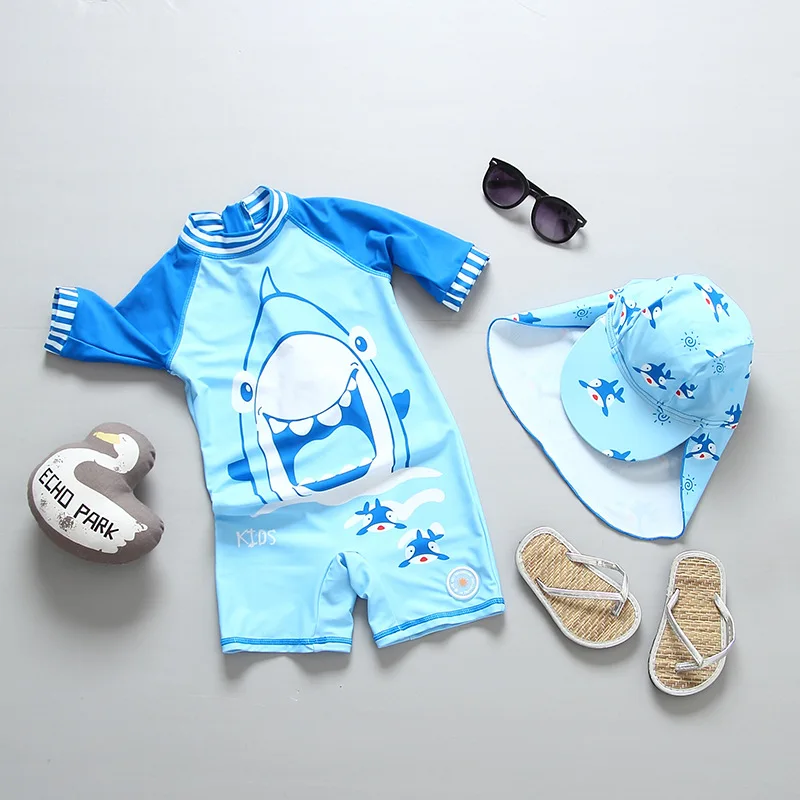 Baby Swimsuit UPF50 Children\'s Bathing Suit Boy Long Sleeve Cartoon Infant Toddler Boys Swimwear One Piece Beach Clothes Kids