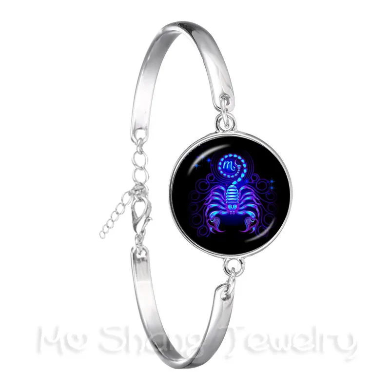 Libra/Scorpio/Sagittarius/Capricorn/Aquarius/Pisces Zodiac Signs Bracelet Retro 12 Constellations Cabochon Glass Gem Birthday