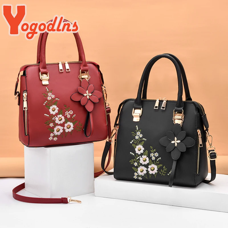 Yogodlns Luxury Embroidery Handbag For Women PU Leather Tassel Crossbody Bag Designer Handle Bag Brand Female Shoudler Bag bolso