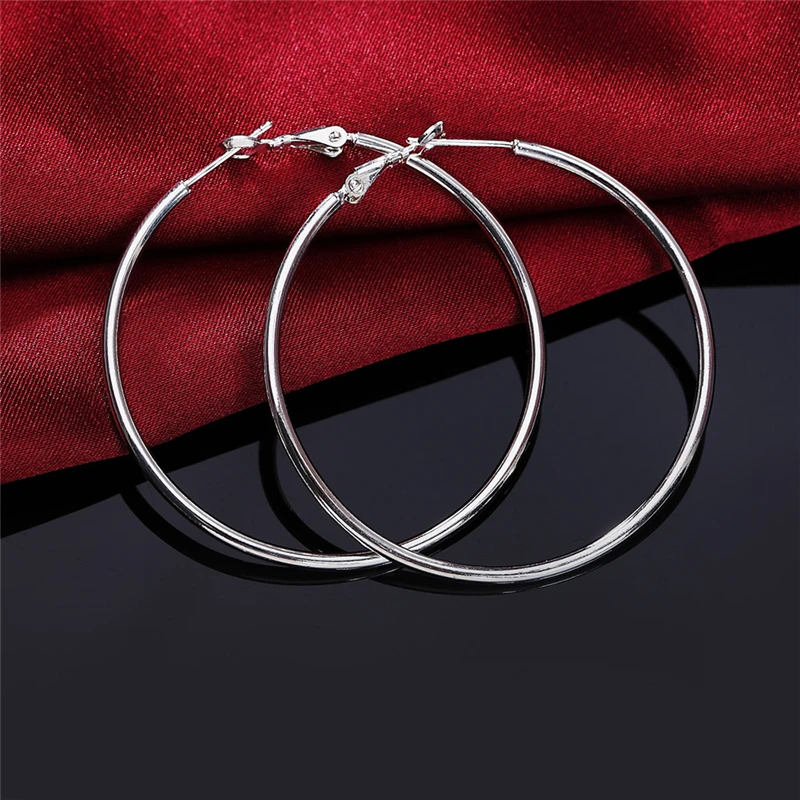 DOTEFFIL 925 Sterling Silver Smooth 50/60/70/80mm Round Circle Hoop Earrings For Women Fashion Charm Engagement Wedding Jewelry