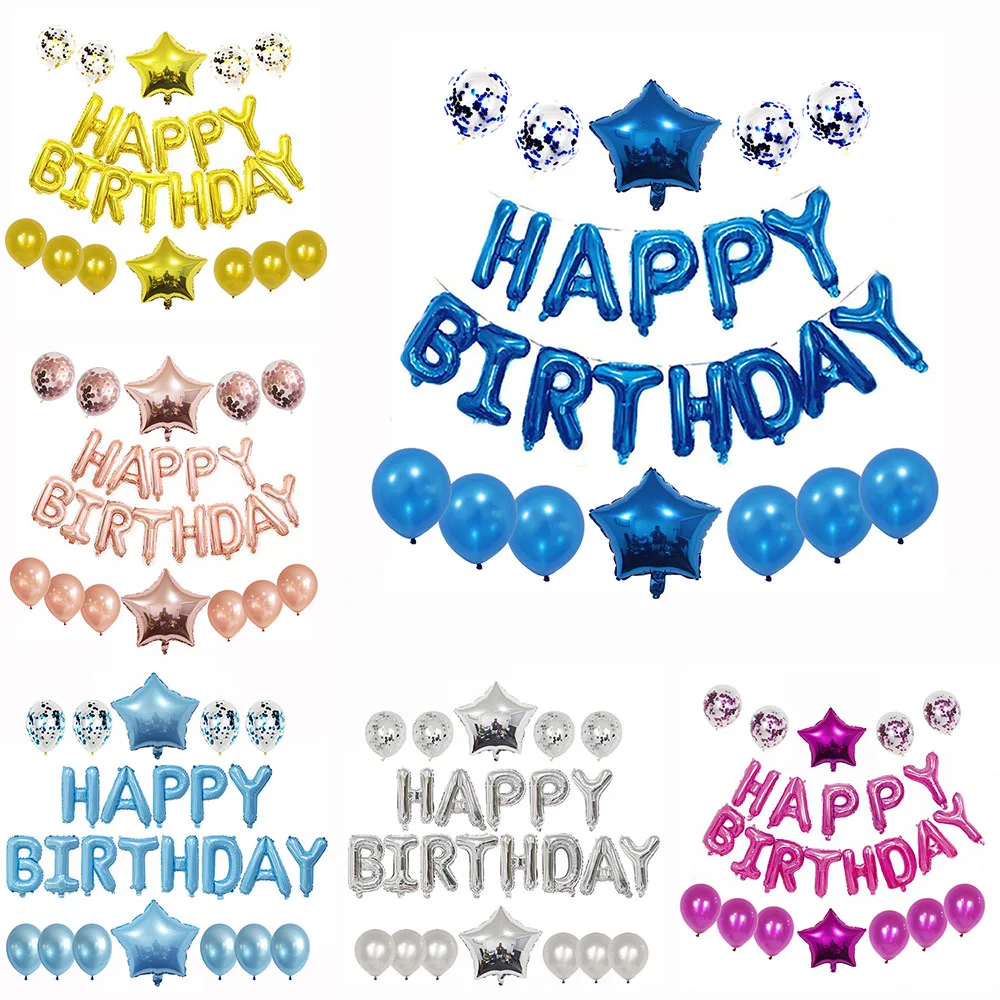 

Happy birthday letter balloon set children birthday party decoration star aluminum foil balloon sequined latex balloon combinati