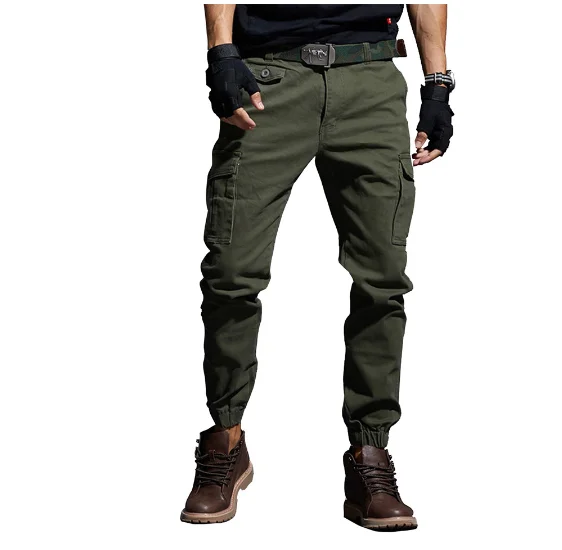 2020 New men's pants Elastic foot close Skinny Pants Tactical military Men's Cargo Pants Multi-pocket Overalls (No Belt)