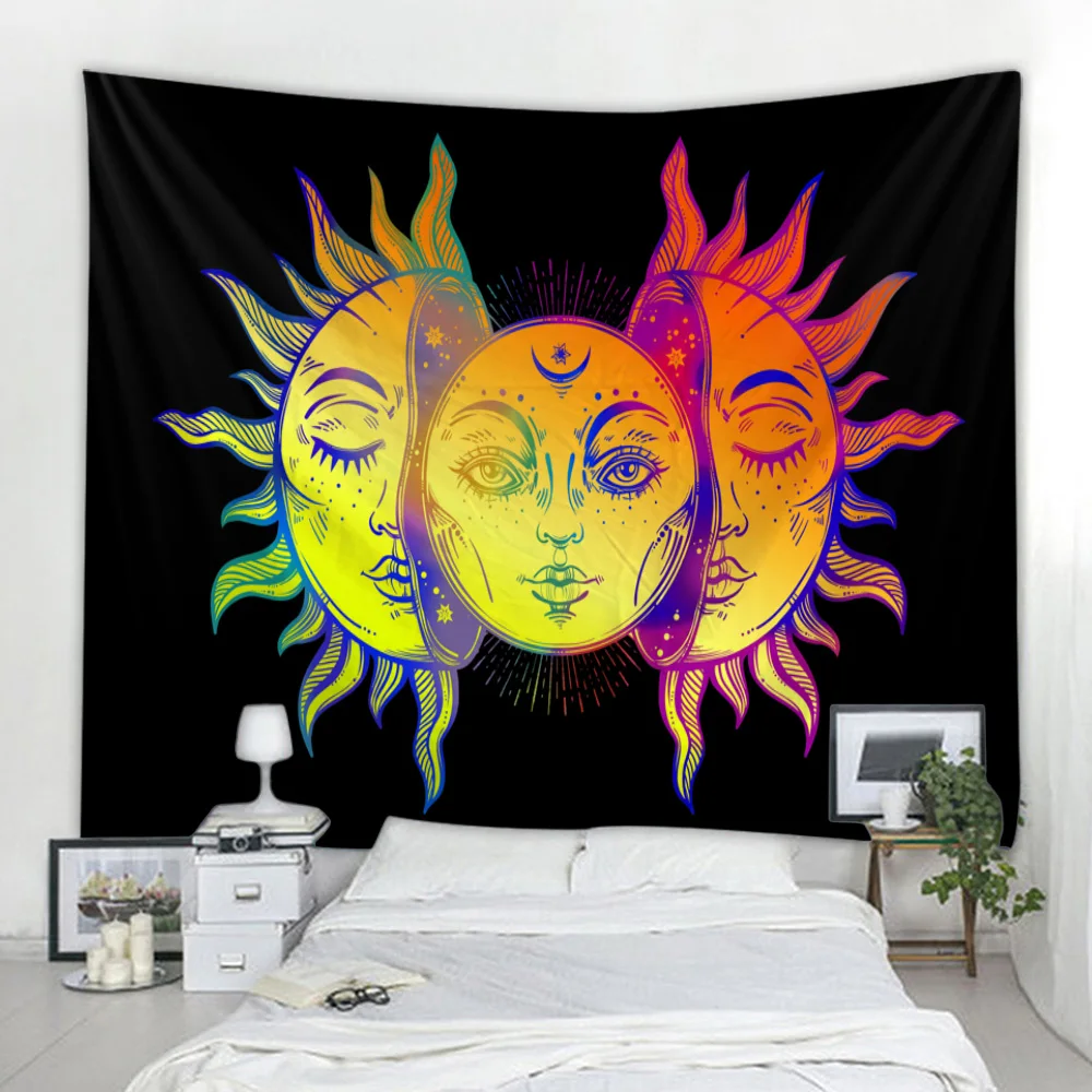 Beautiful psychedelic face printing big wall mounted cheap hippie wall hanging bohemian wall tapestry mandala wall art decoratio