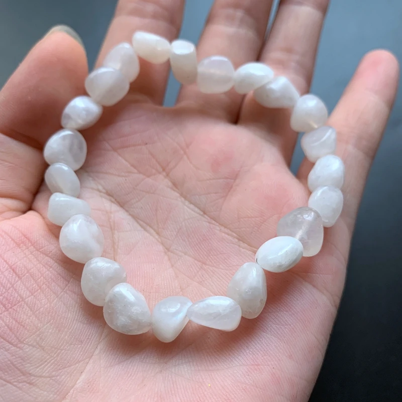 Handmade Moon Stone Bracelet Natural Tumbled Stone White Moonstone Strand Bracelet Spiritual Healing Beads Jewelry Dropship