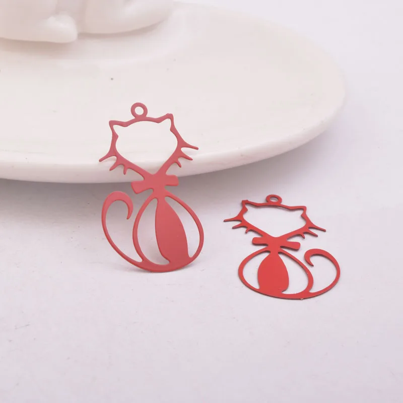 50 Stück AB5283 20*33mm Katzenanhänger mit bemaltem Katzen-Print für Schmuckherstellung – Detail 8