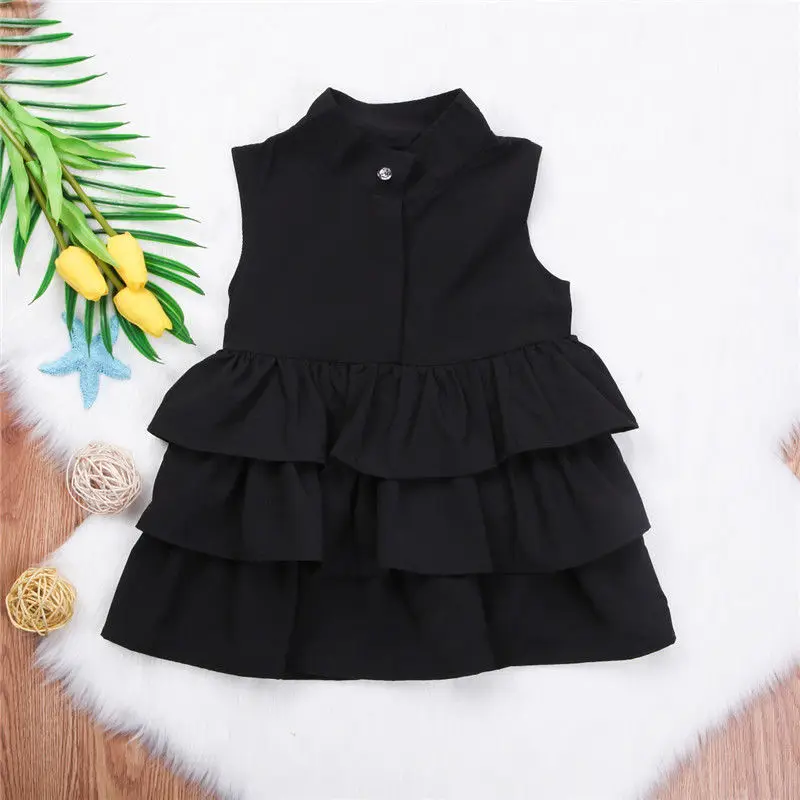 Summer Cute Black Green Ball Gown Girls Dresses Kid Girl Party Dress Sleeveless O Neck Cake Ruffled Tutu Bubble Dress 2-6 Years