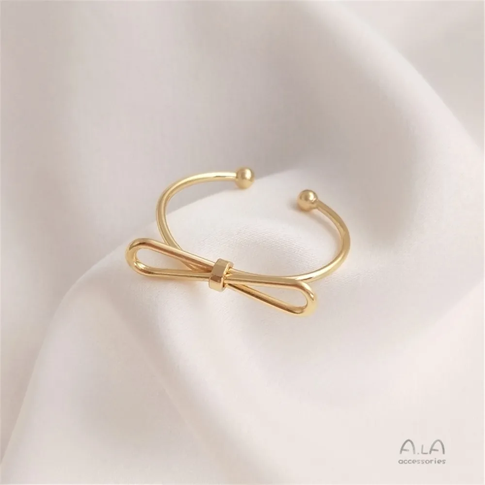 14K plated gold Fashion big bow ring personality DIY simple aesthetically Japanese and Korean net red bow ring opening