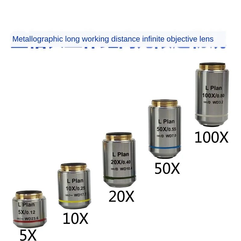 Lente objetivo de microscopio Infinity 5X 10X 20X 50X 100X lente acromática de larga distancia de trabajo piezas de microscopio metalográfico 20,2 MM