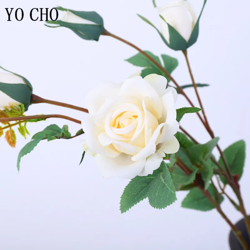 5-Kopf-/Bündel, künstliche Blumen, Seidenrose, langer Zweig, Blumenstrauß für Hochzeit, Heimdekoration, künstliche Pflanzen, DIY-Kranz-Zubehör – Detail 11
