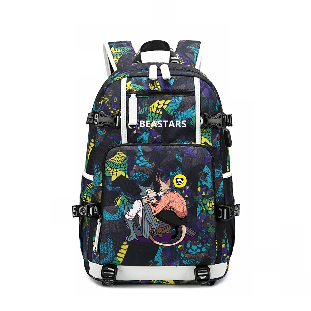 BEASTARS Women Travel Backpack Oxford School Bags Waterproof Bookbag USB Charging Laptop Bagpack BEASTARS Animals Large Rugzak