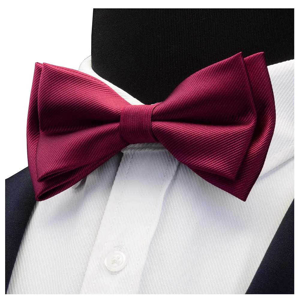 GUSLESON Mens Solid Color Two Layer Pre-tied Bow Tie Red Black Purple Gold Blue Yellow Green Bowtie for Wedding Party Business