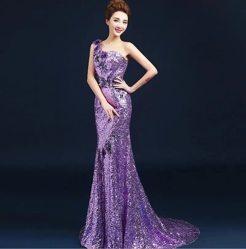 

Purple One-shoulder Gown Formal Long Evening Party Dresses Robe De Soiree Abiti Da Sera Vestido De Festa Longo