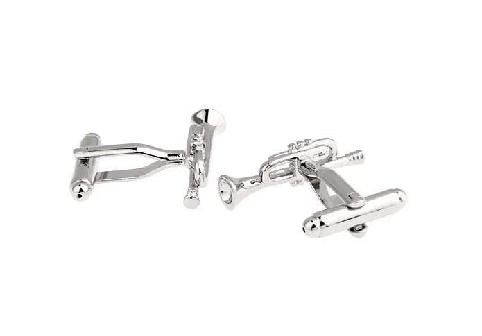 Men's Trumpet Cuff Links Quality Copper Material Silver Color Music Instruments Design Cufflinks Wholesale & Retail