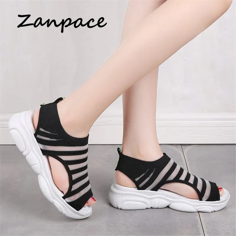 2020 Summer Flat Sandals Leisure Fly-woven Breathable Mesh Womens Shoes Open Toe Buckle Beach Sports Sandalias Mujer 2020