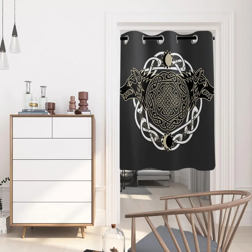 Viking Wolf Totem Religion Symbol Black Window Curtains Living Room Curtain Home Decor