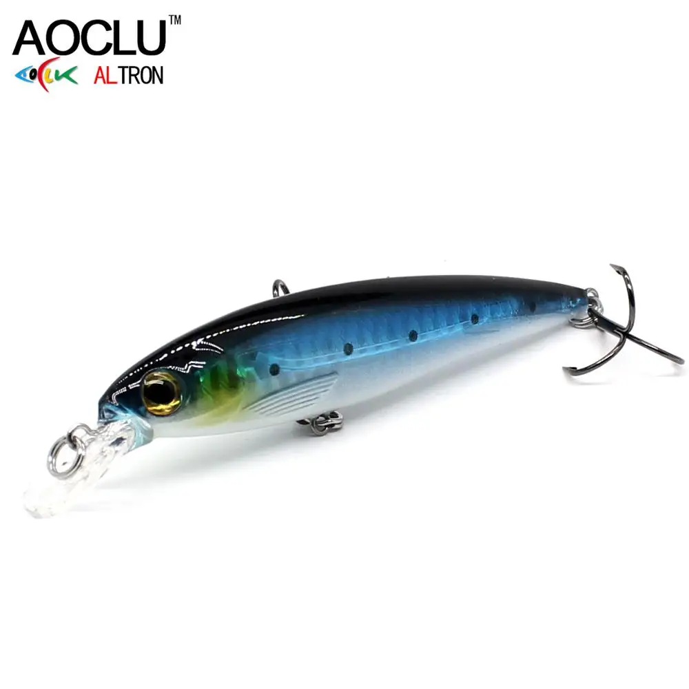 AOCLU-Sinking Minnow Hard Bait, VMC Hook,Wall Hologram, Moving Balls, Rattle Boat, Trout Killer, Deep Diving, 1.0m, 100mm, 12.4g