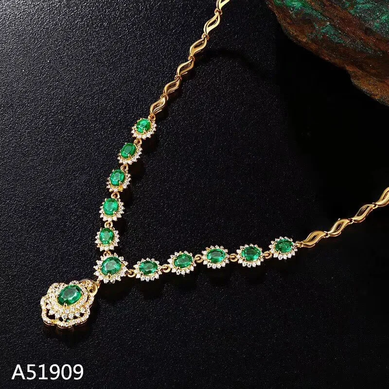 

KJJEAXCMY boutique jewelry 925 sterling silver inlaid natural emerald gemstone female necklace pendant support test