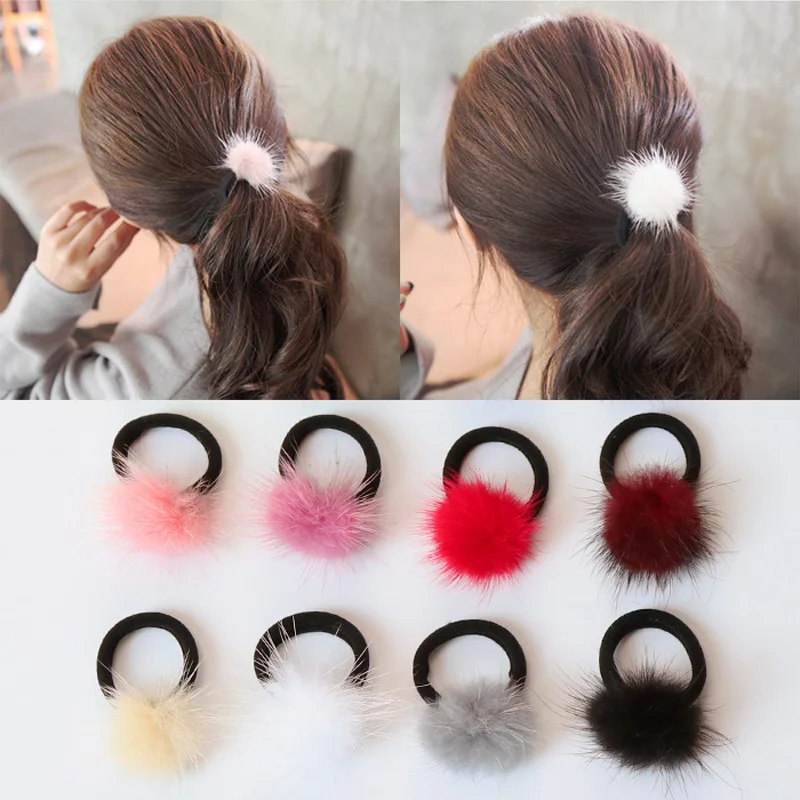 Mini Small Soft Fur Pompom Ball Children Elastic Hair Bands Gripper Pom Hairball Girls Kids Hairband Hair Accessories