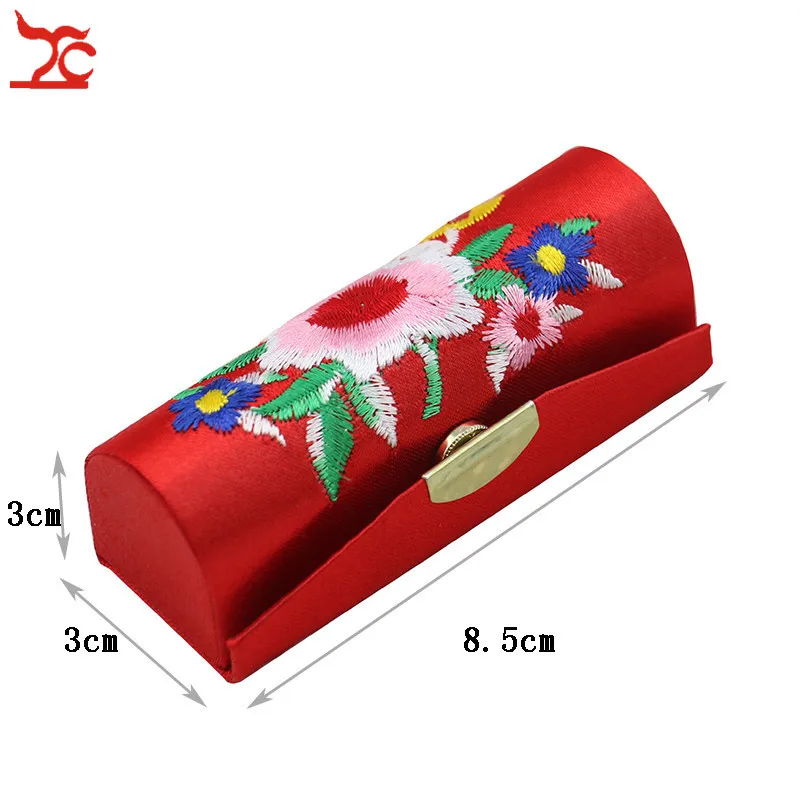 Chinese Style Brocade Embroidery Red Cherry Lipstick Lipstick Box Small Jewelry Storage Box Abroad Small Gifts Folk Crafts