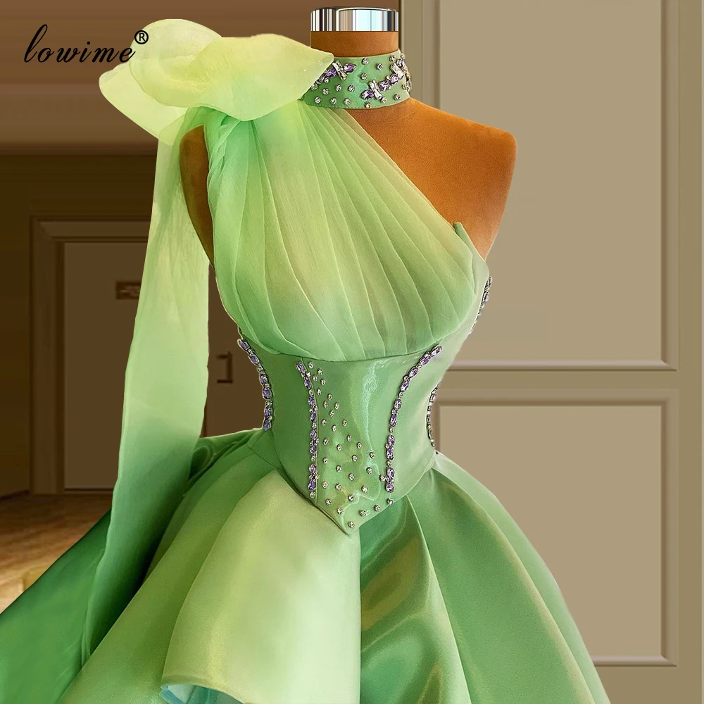 Short Green Cocktail Dresses One Shoulder Dubai Prom Party Dresses With Crystals Elegant Birthday Dresses Robes De Cocktail