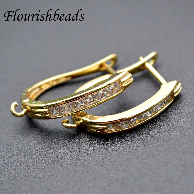 New design Anti-rust Paved CZ Beads 16x22mm Metal Copper Earring Hooks Jewelry Findings 30pc Per Lot