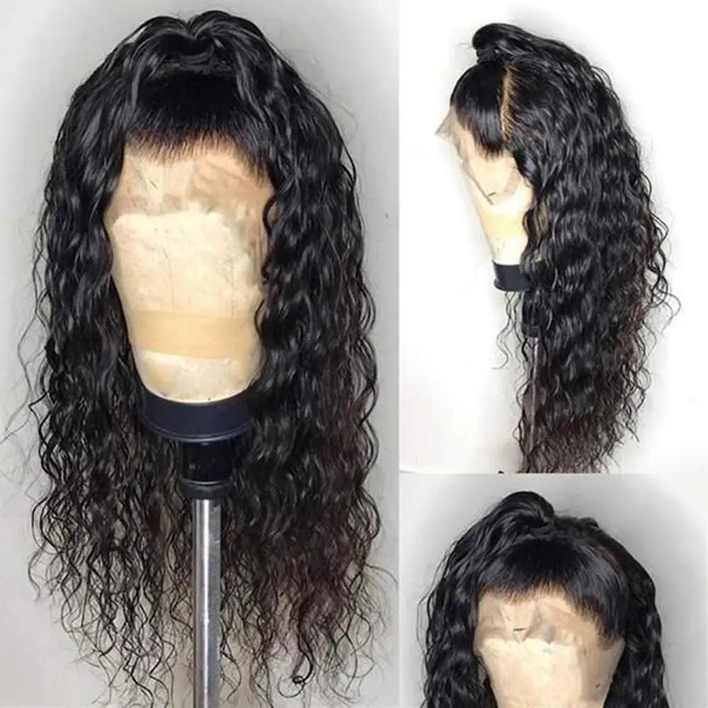 Pelo sintético con malla frontal para bebé, pelo negro de fibra resistente al calor, medio pelo natural, hecho a mano, Envío Gratis