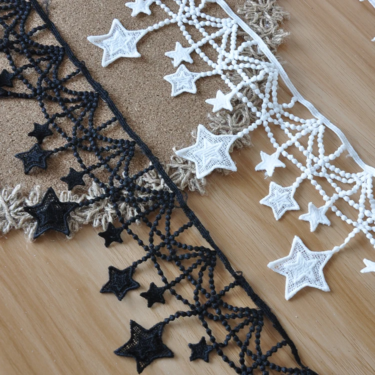 Golden black white five-pointed star tassel lace gold thread embroidery clothing clothes skirt curtain 10cm