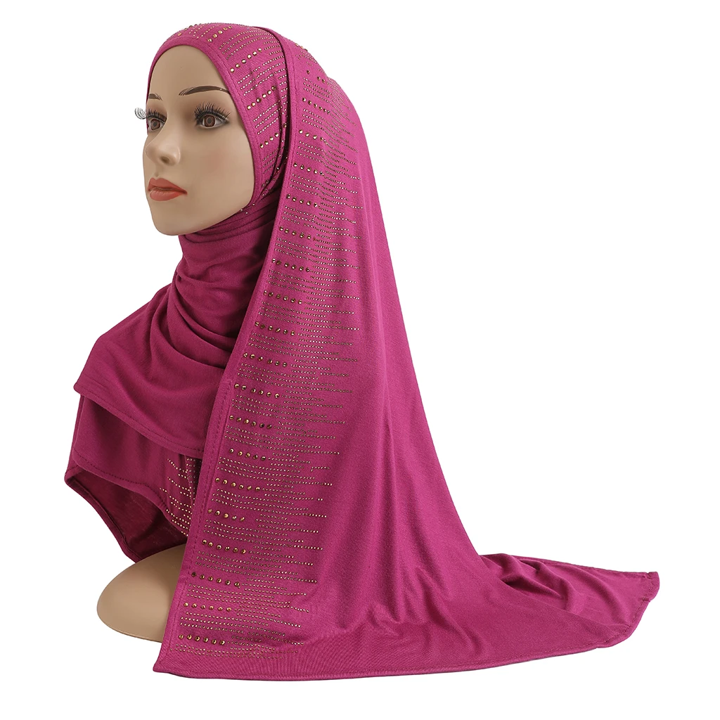 H204 High Quality Soft Cotton Jersey Scarf with stones modal headscarf women\'s hijab islamic female shawl Lady Bonnet headwrap