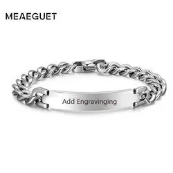 Pulsera de cadena curvada de acero inoxidable para hombre, brazalete personalizado de Color plateado con nombre, iniciales, fecha, joyería masculina