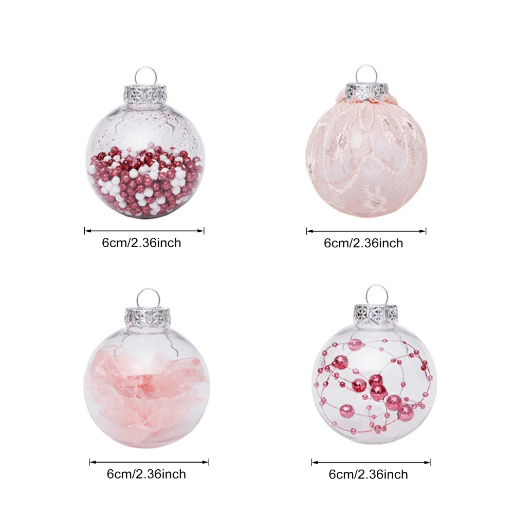 6cm 24 Painted Transparent Christmas Balls Pendants Set Xmas Tree Hanging Ornament New Year Navidad Festival Supplies Decoration