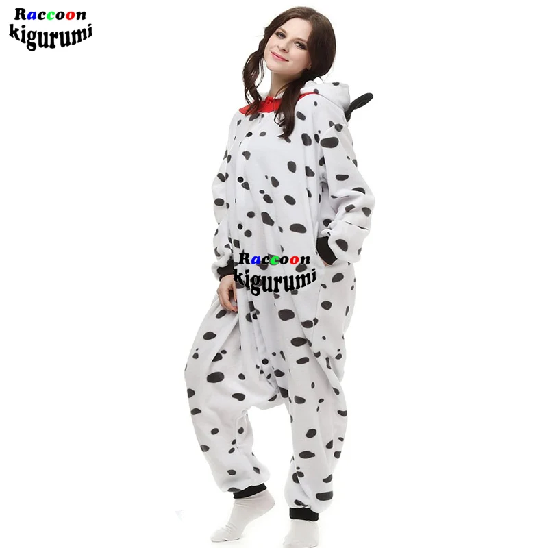 Zipper Adult Unisex Dalmatian Jumpsuit Dogs Winter Pajamas Animal Hooded Sleepwear Cosplay Onesie