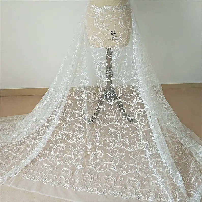 

fashion lace fabric floral Wedding dress fabric with sequins 51" width embroidery tulle lace for girl dress, backdrop, table clo