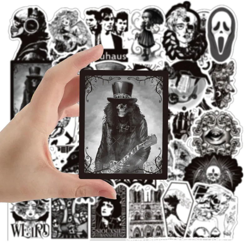 50Pcs Black and White Gothic Style Horror Thriller Stickers Cool Skateboard Motorcycle Guitar Waterproof Sticker Kid Classic Toy